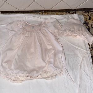 Vintage Petit Ami Newborn Smocked onsie Bonnet Baby Pink Take Home Outfit
